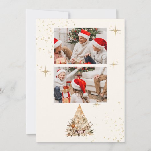 Eleganter Gold Glitzer Floral 3 Foto Weihnachten (Rückseite)