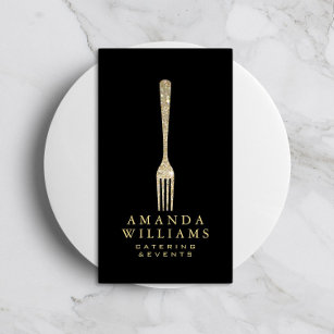 Eleganter Gold Glitzer Fork Catering Logo Black II Visitenkarte