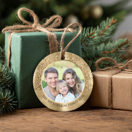 Eleganter Gold Glitzer Foto Metallische Weihnachte Keramik Ornament