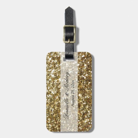 Eleganter Gold Glitzer gedruckte Hochzeit Gepäckanhänger (Vorderseite vertikal)