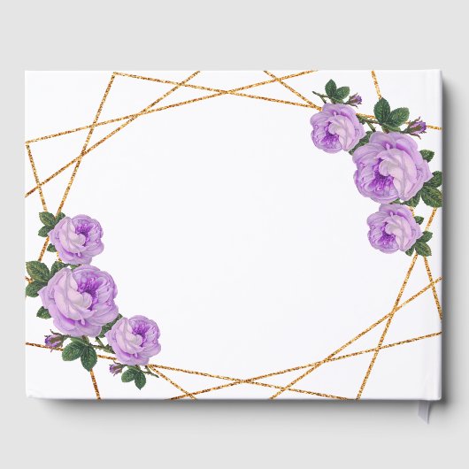 Eleganter Gold Glitzer Geo Lila Blumenhochzeit Gästebuch (Rückseite)