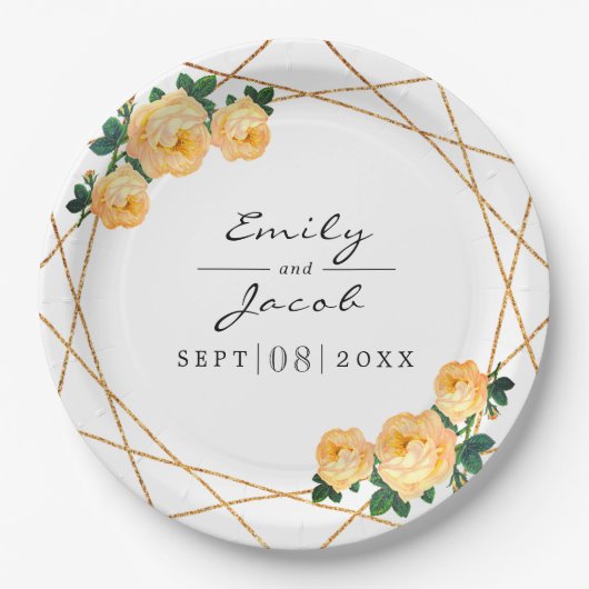 Eleganter Gold Glitzer Geo Orange Blumenzwiebeln Pappteller (Vorderseite)