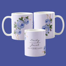 Eleganter Gold Glitzer Geometric Blue Floral Wed
