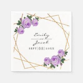 Eleganter Gold Glitzer Geometric Lila Floral Wed Serviette