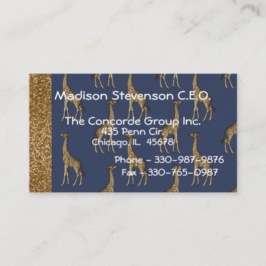 Eleganter Gold Glitzer Giraffe Stilvoll Visitenkarte (Vorderseite)