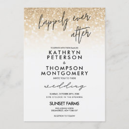 Eleganter Gold-Glitzer glücklich über Hochzeit Einladung