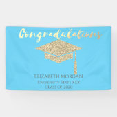 Eleganter Gold Glitzer Graduate Cap, Blue Abschlus Banner (Horizontal)