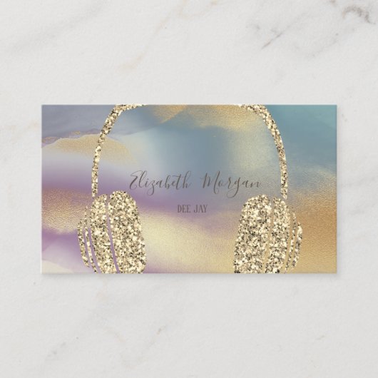 Eleganter Gold Glitzer Headphone DJ Colorful Visitenkarte (Vorderseite)