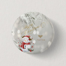 Eleganter Gold Glitzer Heart Snowman Button