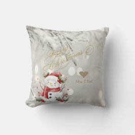 Eleganter Gold Glitzer Heart Snowman Kissen