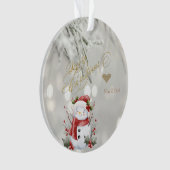 Eleganter Gold Glitzer Heart Snowman Ornament (Vorderseite)
