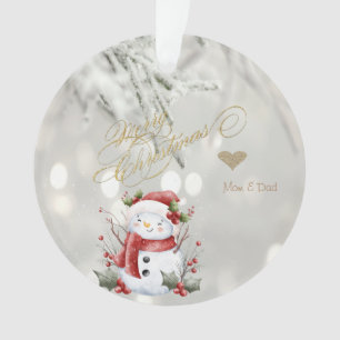 Eleganter Gold Glitzer Heart Snowman Ornament