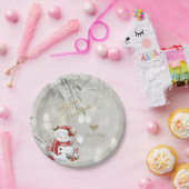 Eleganter Gold Glitzer Heart Snowman Pappteller (Party)