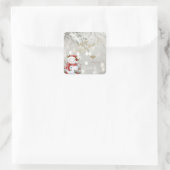 Eleganter Gold Glitzer Heart Snowman Quadratischer Aufkleber (Tasche)