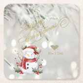 Eleganter Gold Glitzer Heart Snowman Rechteckiger Pappuntersetzer (Vorderseite)