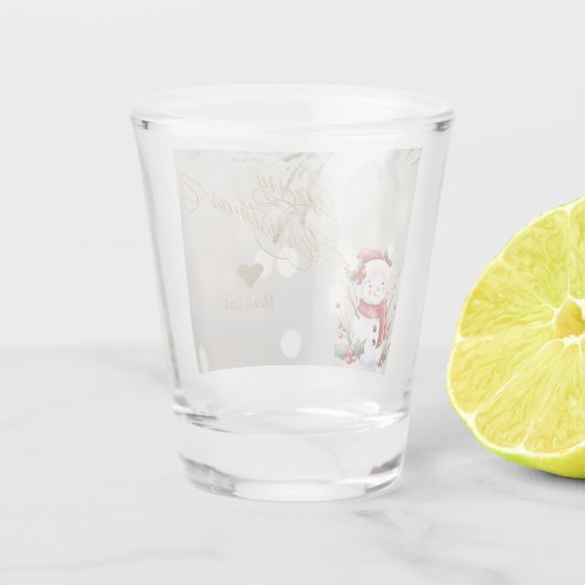 Eleganter Gold Glitzer Heart Snowman Schnapsglas (Rückseite)