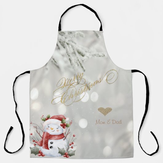 Eleganter Gold Glitzer Heart Snowman Schürze (Vorderseite)