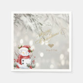 Eleganter Gold Glitzer Heart Snowman Serviette (Vorderseite)