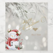 Eleganter Gold Glitzer Heart Snowman Weinetikett (Einzelnes Label)