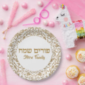Eleganter Gold Glitzer Hebrew Purim Sameach Pappteller (Party)
