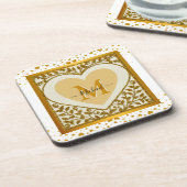 Eleganter Gold Glitzer Herzens Initial & Name Getränkeuntersetzer (Linke Seite)