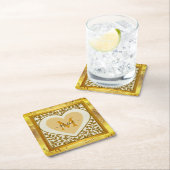 Eleganter Gold Glitzer Herzens Initial & Name Rechteckiger Pappuntersetzer (Vor Ort)