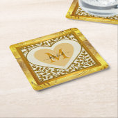 Eleganter Gold Glitzer Herzens Initial & Name Rechteckiger Pappuntersetzer (angewinkelt)