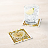 Eleganter Gold Glitzer Herzens Initial & Name Rechteckiger Pappuntersetzer (Vor Ort)
