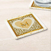 Eleganter Gold Glitzer Herzens Initial & Name Rechteckiger Pappuntersetzer (angewinkelt)