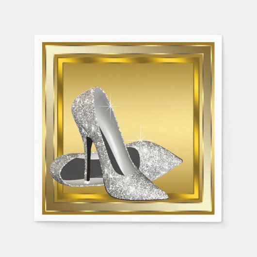 Eleganter Gold Glitzer High Heel Serviette (Vorderseite)
