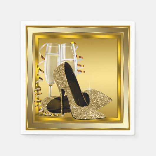 Eleganter Gold Glitzer High Heel Serviette (Vorderseite)