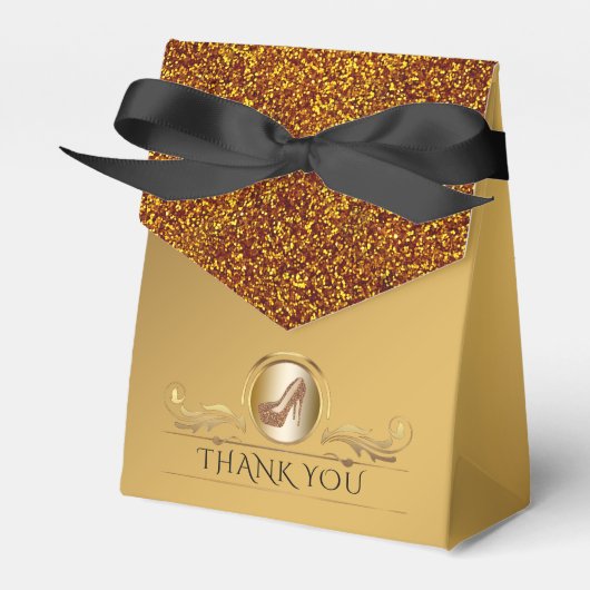 Eleganter Gold Glitzer High Heel Shoes Geschenkschachtel (Vorderseite)