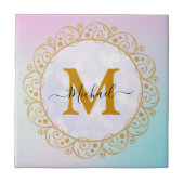 Eleganter Gold Glitzer Initial & Name Fliese (Vorderseite)