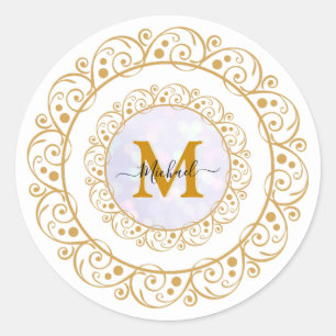 Eleganter Gold Glitzer Initial & Name Runder Aufkleber