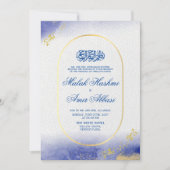 Eleganter Gold Glitzer Islamische Blaue Hochzeit Einladung (Vorderseite)
