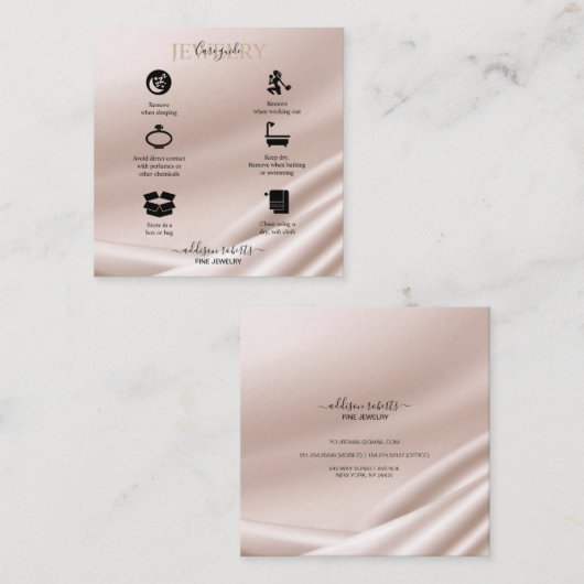 Eleganter Gold Glitzer Juwelry Care Square Busines Quadratische Visitenkarte (Vorne/Hinten)