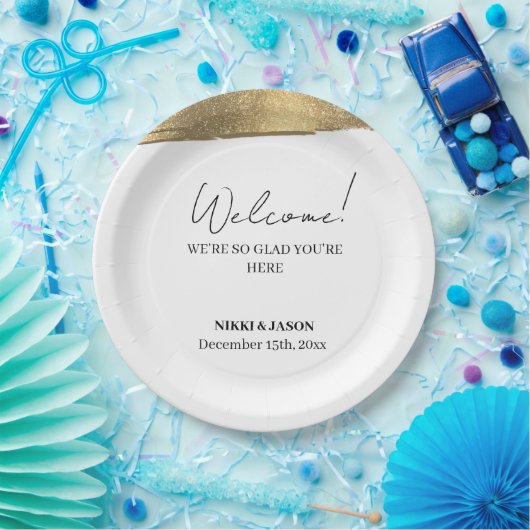 Eleganter Gold Glitzer Line Minimale Hochzeit Will Pappteller (Party)