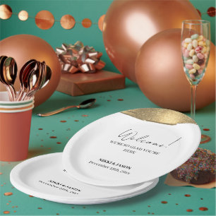 Eleganter Gold Glitzer Line Minimale Hochzeit Will Pappteller