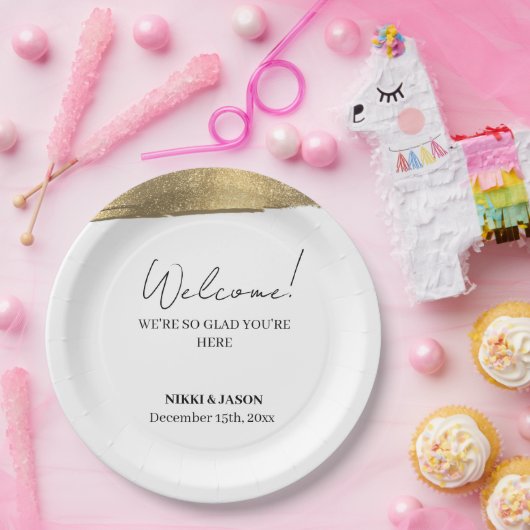 Eleganter Gold Glitzer Line Minimale Hochzeit Will Pappteller (Party)