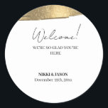 Eleganter Gold Glitzer Line Minimale Hochzeit Will Runder Aufkleber<br><div class="desc">Eleganter Gold Glitzer Line Minimal Wedding Welcome Classic Round Sticker</div>