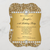 Eleganter Gold Glitzer Look Diamond Trim Geburtsta Einladung (Vorne/Hinten)