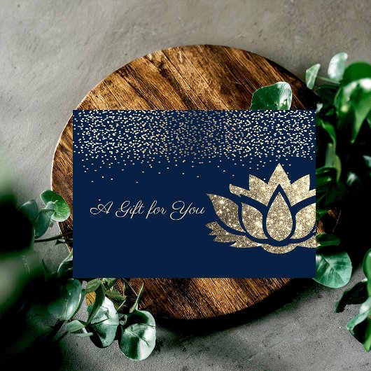 Eleganter Gold Glitzer Lotus,Confetti,Navy Blue Rabattkarte
