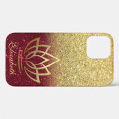 Eleganter Gold Glitzer Lotus Rot Case-Mate iPhone Hülle (Rückseite (Horizontal))