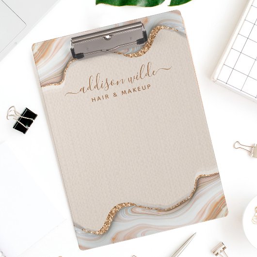 Eleganter Gold Glitzer Marble Agate Moderner Chic Klemmbrett