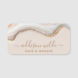 Eleganter Gold Glitzer Marble Agate Moderner Chic Namensschild