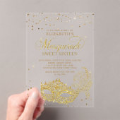 Eleganter Gold Glitzer Masquerade Sweet 16 Acryleinladungen (Insitu (Handheld))