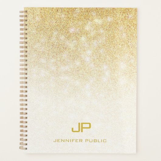 Eleganter Gold Glitzer Moderner Mit Monogramm Name Planer (Vorderseite)