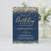Eleganter Gold Glitzer Navy Blue jedes Alter Gebur Einladung (Stehend Vorderseite)