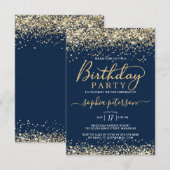 Eleganter Gold Glitzer Navy Blue jedes Alter Gebur Einladung (Vorne/Hinten)