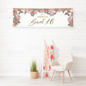 Eleganter Gold Glitzer Peony Floral Sweet 16 Willk Banner (Insitu)